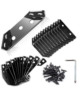 10 Pack Black Bigwaves L Bracket For Shelves Set With Screws Stainless Steel Metal Corner Brackets For Wood Three Sided Fixati