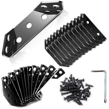 10 Pack Black Bigwaves L Bracket For Shelves Set With Screws Stainless Steel Metal Corner Brackets For Wood Three Sided Fixati