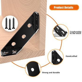 10 Pack Black Bigwaves L Bracket For Shelves Set With Screws Stainless Steel Metal Corner Brackets For Wood Three Sided Fixati