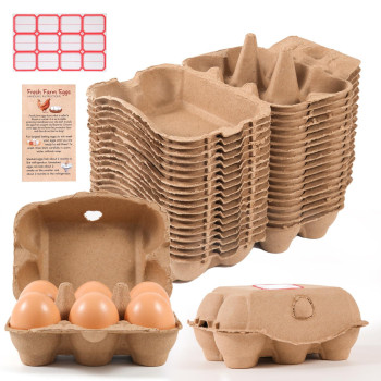 40 Pack Half Dozen Egg Cartons Bulk 6 Count Empty Natural Paper Pulp Egg Cartons Reusable Strong Sturdy Design Made From Natur