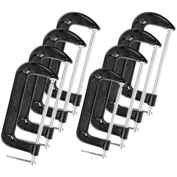 Myfamirea 8 Pcs C Clamp 8 Inch Heavy Duty Steel C Clamp Set Cast Iron Frame Sliding Thandle More Stability Massive Clamps For W