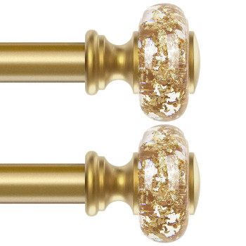 2 Pack Gold Curtain Rods For Windows 66120 Inch 1 Inch Adjustable Acrylic Drapery Rod With Translucent Gold Foil Finials Sing