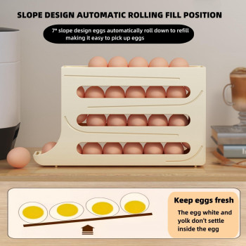 Vmqipns Egg Holder For Fridge Egg Dispenser For Refrigerator Automatic Egg Roller Organizer 4 Tier Spacesaving Eggs Containe