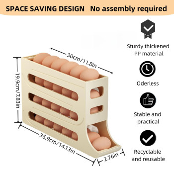 Vmqipns Egg Holder For Fridge Egg Dispenser For Refrigerator Automatic Egg Roller Organizer 4 Tier Spacesaving Eggs Containe