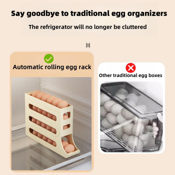 Vmqipns Egg Holder For Fridge Egg Dispenser For Refrigerator Automatic Egg Roller Organizer 4 Tier Spacesaving Eggs Containe