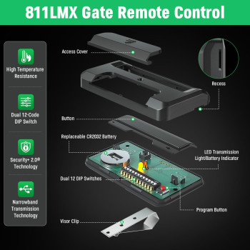 Upgrade 811Lmx Gate Opener Remote Replacement For Liftmaster 811Lmx811Lm Remote Control For Liftmaster 850Lm860Lmstar1000 Re