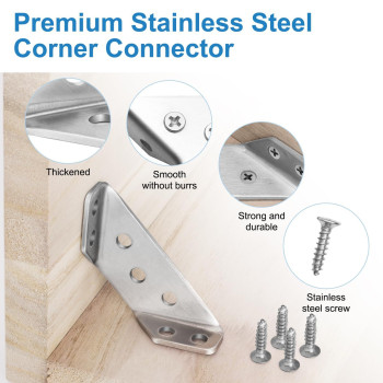 10Pcs Corner Connectors Stainless Steel Universal Corner Braces Premium Angle Corner Brackets With 40Pcs Screws Furniture Tri