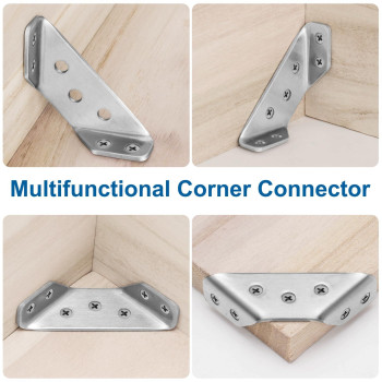 10Pcs Corner Connectors Stainless Steel Universal Corner Braces Premium Angle Corner Brackets With 40Pcs Screws Furniture Tri