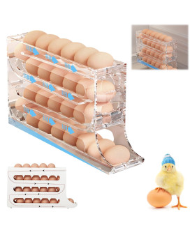 Upgrade 4 Tiers Egg Holder For Fridge 4 Tiers Fridge Egg Rack Large Capacity Egg Dispenser For Refrigerator 2024 New Auto Rollin