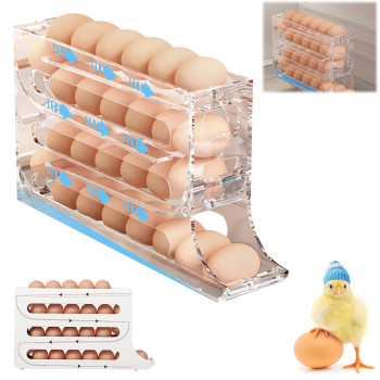 Upgrade 4 Tiers Egg Holder For Fridge 4 Tiers Fridge Egg Rack Large Capacity Egg Dispenser For Refrigerator 2024 New Auto Rollin