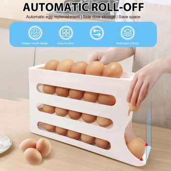 Upgrade 4 Tiers Egg Holder For Fridge 4 Tiers Fridge Egg Rack Large Capacity Egg Dispenser For Refrigerator 2024 New Auto Rollin