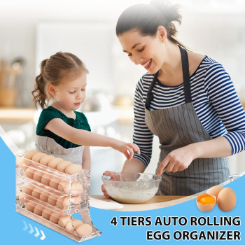 Upgrade 4 Tiers Egg Holder For Fridge 4 Tiers Fridge Egg Rack Large Capacity Egg Dispenser For Refrigerator 2024 New Auto Rollin