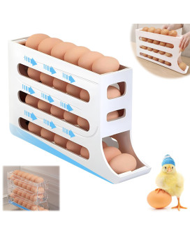 Upgrade 4 Tiers Egg Holder For Fridge 4 Tiers Fridge Egg Rack Large Capacity Egg Dispenser For Refrigerator 2024 New Auto Rolli