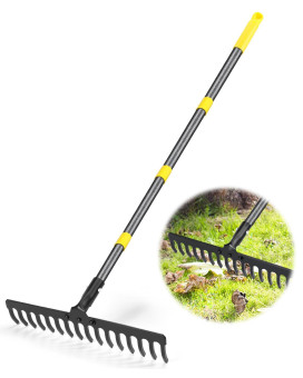 Coopvivi Garden Leaf Rakes 525 Ft Rake For Lawns Heavy Duty Metal Rakes 16 Tines Steel Metal Head With Adjustable Handle Bow