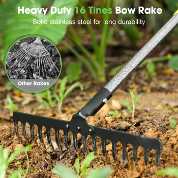 Coopvivi Garden Leaf Rakes 525 Ft Rake For Lawns Heavy Duty Metal Rakes 16 Tines Steel Metal Head With Adjustable Handle Bow