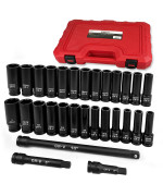 Yiyitools 29Pcs 12 Drive Socket Set Deep Impact Socket Set Standard Sae 38 1 Metric 10Mm24Mm Crv Steel With 3