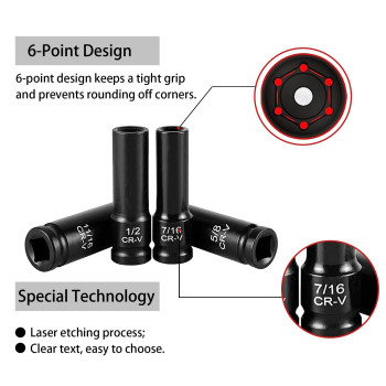 Yiyitools 29Pcs 12 Drive Socket Set Deep Impact Socket Set Standard Sae 38 1 Metric 10Mm24Mm Crv Steel With 3