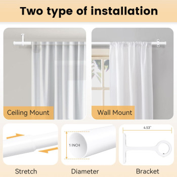 Curtain Rods For Windows 28 To 48 1 Inch Heavy Duty Curtain Rods Small Curtain Rod For Bedroom Kitchen Outdoor Patio White