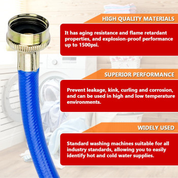 Cenipar 6Ft Rubber Washing Machine Hoses Burst Proof 2 Pack For Hot And Cold Water 34 Npt Connection Water Supply Lines Fit F