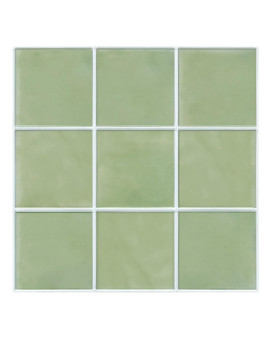 Commomy 10 Pcs Matte Sage Green Peel And Stick Backsplash For Kitchen 118X118 Ultralight Pvc Wall Tiles 3D Square Peel And