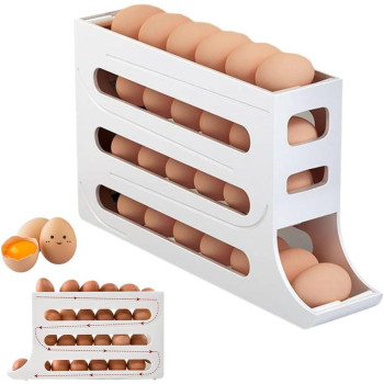 30 Eggs Egg Holder For Fridge Auto Rolling Fridge Egg Organizer Egg Dispenserautomatic Rolling Egg Tray Organizer Egg Dispenser