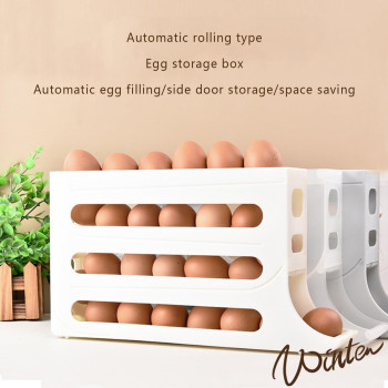 30 Eggs Egg Holder For Fridge Auto Rolling Fridge Egg Organizer Egg Dispenserautomatic Rolling Egg Tray Organizer Egg Dispenser