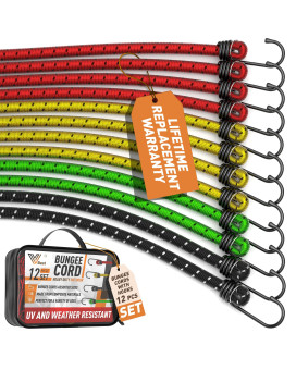 Vbest Bungee Cords Assorted Sizes Heavy Duty Outdoor Bungie Cords With Hooks 12 Pcs Bungees Assortment Includes 40 32