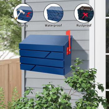 Yoobox Wall Mount Mailbox For House Outside Large Capacity Mailbox With Flag Drop Box Galvanized Steel And Rustproof Metal Po