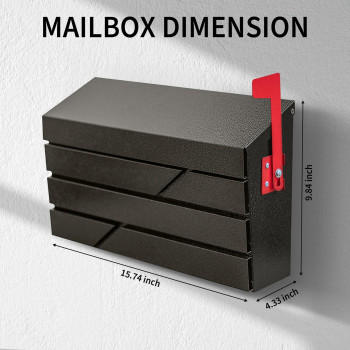 Yoobox Wall Mount Mailbox For House Outside Large Capacity Mailbox With Flag Drop Box Galvanized Steel And Rustproof Metal Po