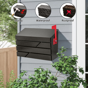 Yoobox Wall Mount Mailbox For House Outside Large Capacity Mailbox With Flag Drop Box Galvanized Steel And Rustproof Metal Po