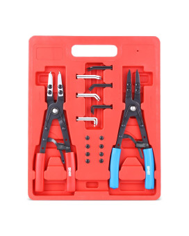 Dna Motoring 2Pc 10 In Heavy Duty Multi Angle Internal External Spring Ratchet Circlip Plier For Ring Remover Retaining Snap Rin