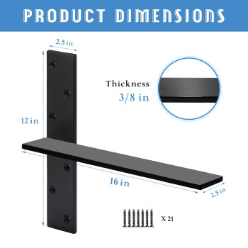 Floating Shelf Bracket 38 Thick Heavy Duty Shelf Brackets 4 Pack Free Hanging Countertop Support Bracket 16Lx25W Floatin