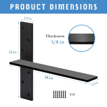 Floating Shelf Bracket 38 Thick Heavy Duty Shelf Brackets 4 Pack Free Hanging Countertop Support Bracket 18Lx25W Floatin