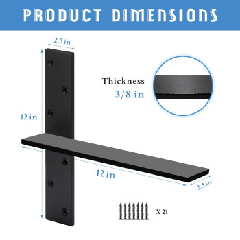 Floating Shelf Bracket 38 Thick Heavy Duty Shelf Brackets 3 Pack Free Hanging Countertop Support Bracket 12Lx25W Floatin