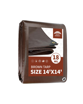 Raindeway 14X14 Feet Super Heavy Duty 18 Mil Brown Poly Tarp Cover Uv Resistant Weatherproof Multipurpose Waterproof Poly Tar