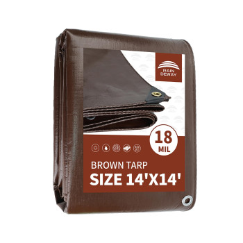 Raindeway 14X14 Feet Super Heavy Duty 18 Mil Brown Poly Tarp Cover Uv Resistant Weatherproof Multipurpose Waterproof Poly Tar