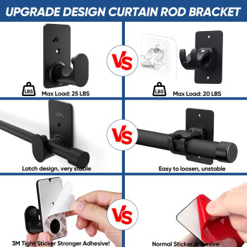 No Drill Curtain Rod Brackets Upgrade 3M Adhesive No Drilling Curtain Rod Holders Renter Friendly Curtain Rod Hooks Nail Free Su