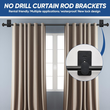 No Drill Curtain Rod Brackets Upgrade 3M Adhesive No Drilling Curtain Rod Holders Renter Friendly Curtain Rod Hooks Nail Free Su