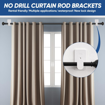 No Drill Curtain Rod Brackets Upgrade 3M Adhesive No Drilling Curtain Rod Holders Renter Friendly Curtain Rod Hooks Nail Free Su