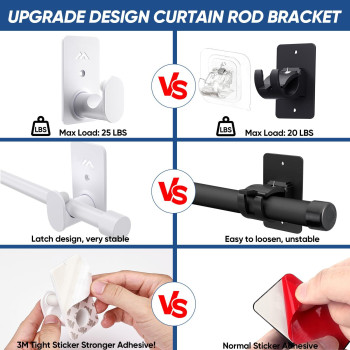 No Drill Curtain Rod Brackets Upgrade 3M Adhesive No Drilling Curtain Rod Holders Renter Friendly Curtain Rod Hooks Nail Free Su