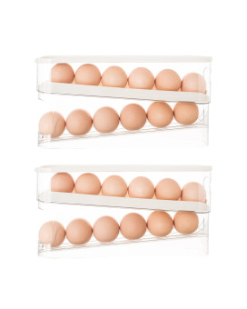 Amzcku Egg Holder For Fridge Automatic Rolling Egg Container For Refrigerator Space Saving Eggs Dispenser For Refrigerator Sto