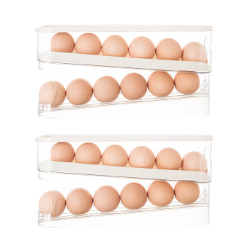 Amzcku Egg Holder For Fridge Automatic Rolling Egg Container For Refrigerator Space Saving Eggs Dispenser For Refrigerator Sto