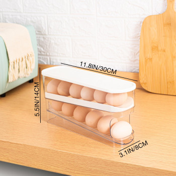 Amzcku Egg Holder For Fridge Automatic Rolling Egg Container For Refrigerator Space Saving Eggs Dispenser For Refrigerator Sto