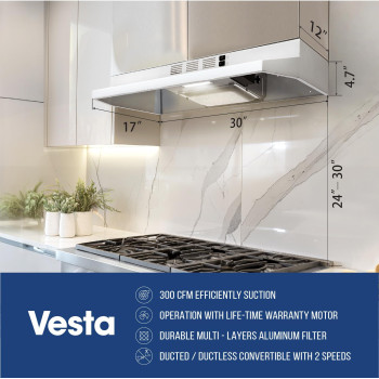 Vesta Cincinnati 30 Range Hood Ductedductless Convertible White Stainless Steel Range Hood With Flexible Button Control 2 Spe