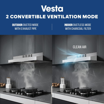 Vesta Cincinnati 30 Range Hood Ductedductless Convertible Stainless Steel Range Hood With Flexible Button Control 2 Speed Lev