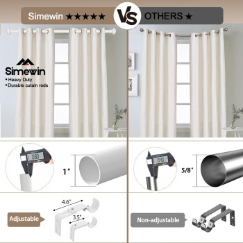 Simewin Heavy Duty Curtain Rods For Windows 72 To 144 Inches 1 Inch White Curtain Rods For Bedroom Living Room Patio Kitchen