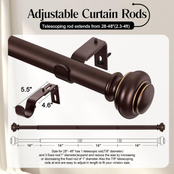 Simewin Heavy Duty Curtain Rods For Windows 28 To 48 Inches 1 Inch Bronze Curtain Rods For Bedroom Living Room Patio Kitchen