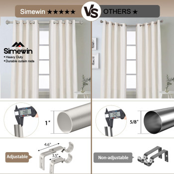 Simewin Heavy Duty Curtain Rods For Windows 72 To 144 Inches 1 Inch Silver Curtain Rods For Bedroom Living Room Patio Kitche