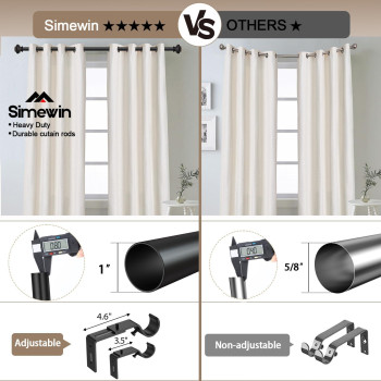 Simewin Heavy Duty Curtain Rods For Windows 66 To 120 Inches 1 Inch Black Curtain Rods For Bedroom Living Room Patio Adjusta