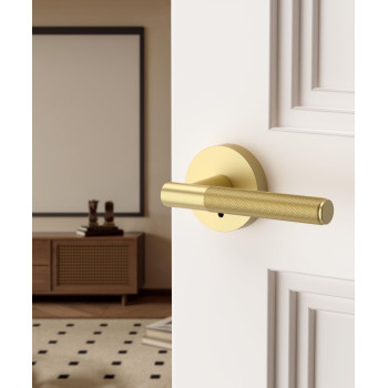 Asidrama 1 Pack Privacy Gold Door Handles Door Lever With Door Knobs Indoor For Bedroom Or Bathroom Heavy Duty Brushed Gold Do